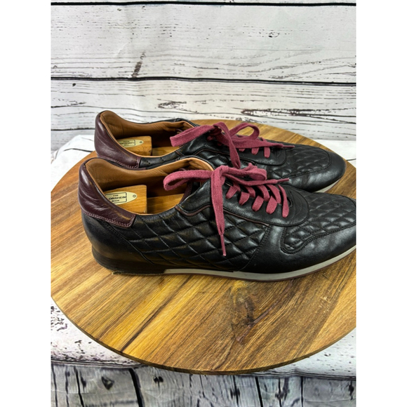 Men's Mezlan Black Quilted Leather Sneakers with Burgundy Laces, Size 14 - Picture 3 of 15
